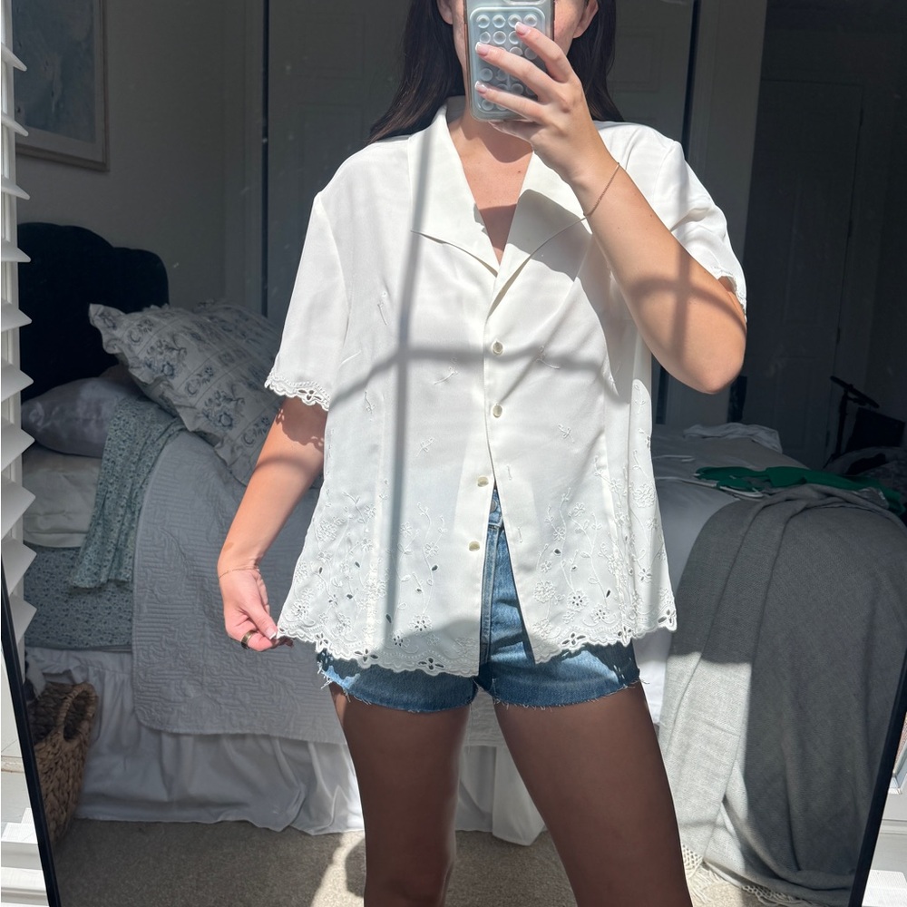 Vintage White Eyelet Button Up